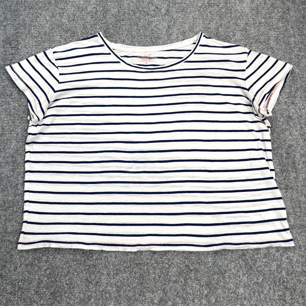 Vineyard Vines Surftee Top Womens Medium Navy Striped Short Sleeve Nautical